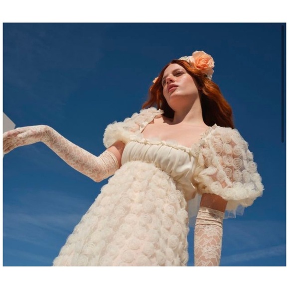 For Love & Lemons Fairytale Coquette Josey Bridal Gown Puff Sleeves Rosettes XS - Picture 9 of 16